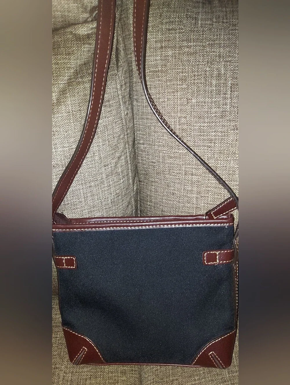 Etienne Aigner Black Canvas Crossbody with Brown Leather Trim